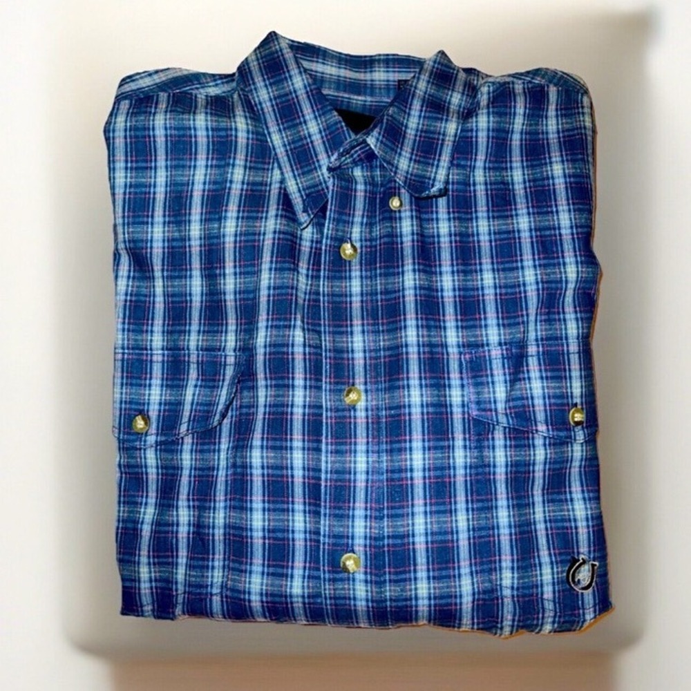 Roper Men's Size L Button Shirt Blue Plaid 100% Cotton Western Cowboycore - Picture 1 of 9